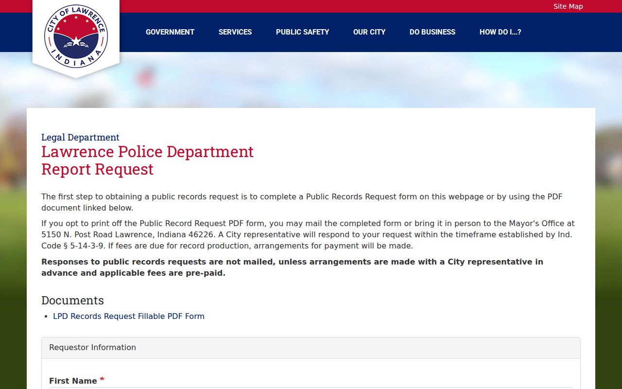 Lawrence residents directory police records request route