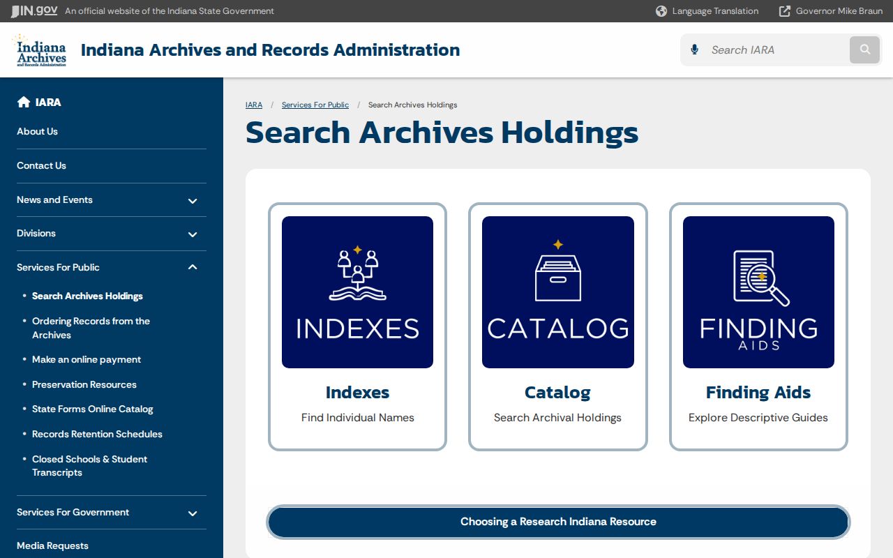 Lawrence previous residents Indiana Archives holdings search