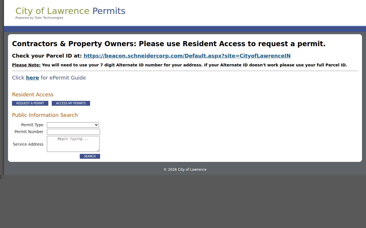 Lawrence street directory permit search by service address